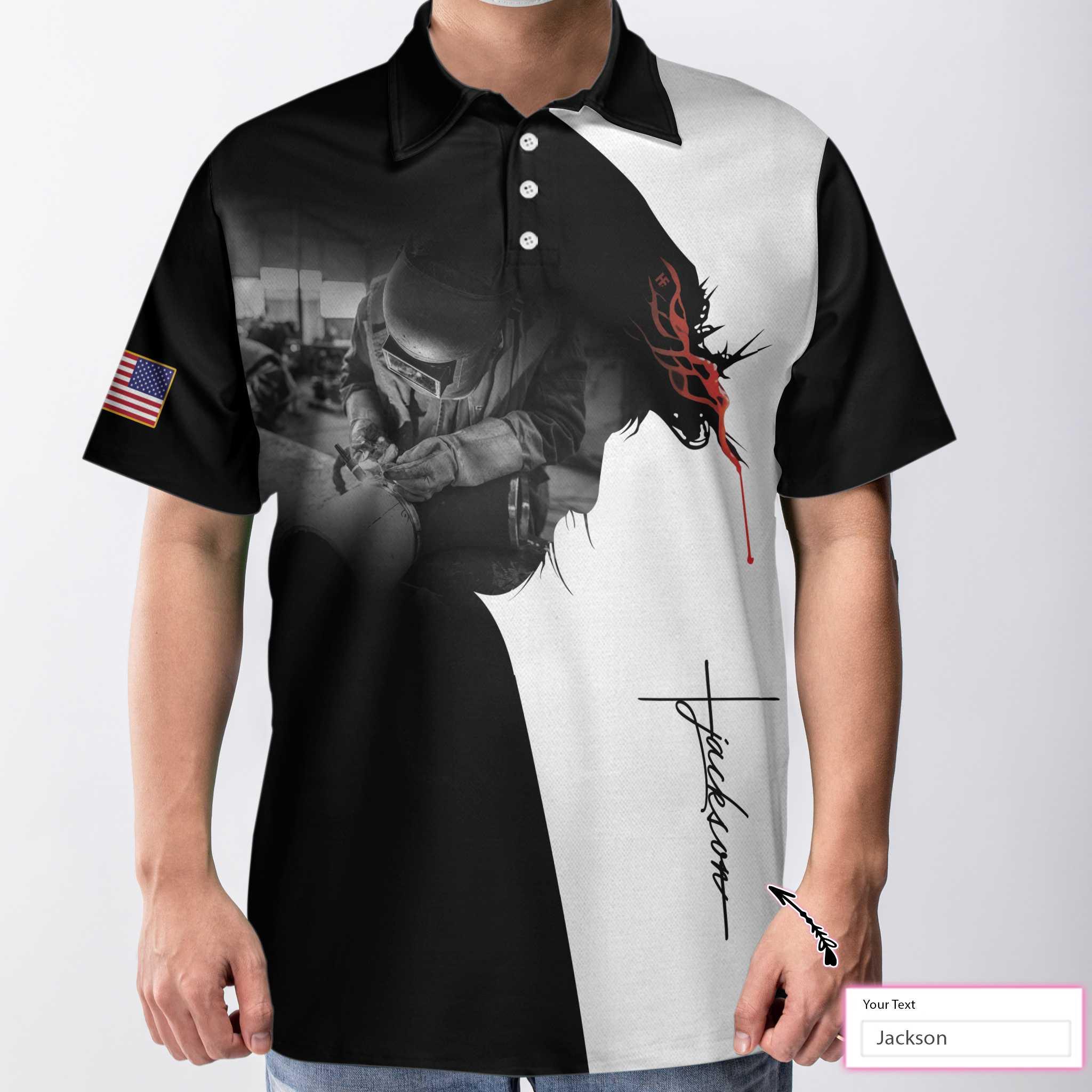 Christ Men Polo Shirt - Boilermaker I Can Do All Things Custom Christ Polo Shirt, Personalized Black And White Boilermaker Shirt For Men - Image 2