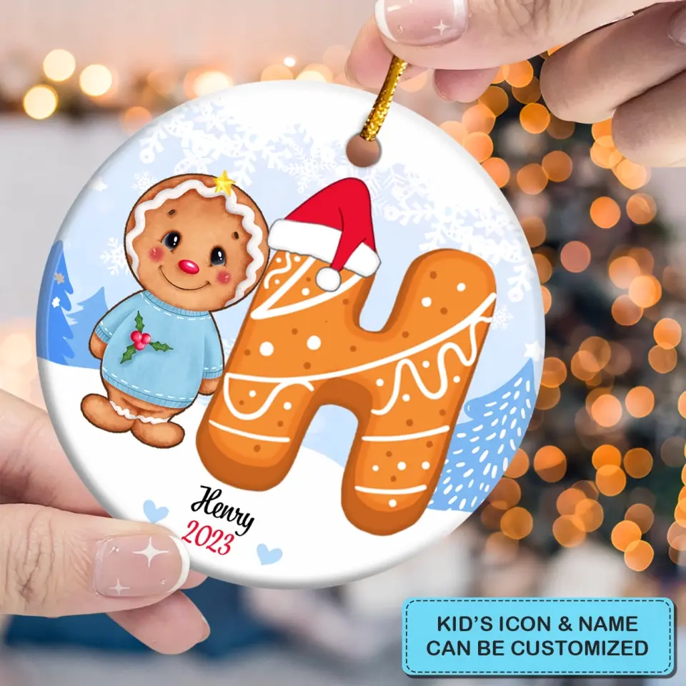 Christmas Gingerbread Cookie Kid's Name - Personalized Custom Ceramic Ornament - Christmas Gift For Grandma, Mom, Family Members - Image 2