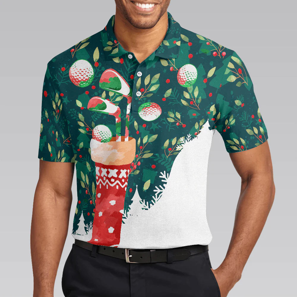 Christmas Golf Polo Shirts For Men, Christmas Socks With Golf Balls Pattern Men Golf Polo Shirt - Best Gift For Men, Golf Lovers - Image 6
