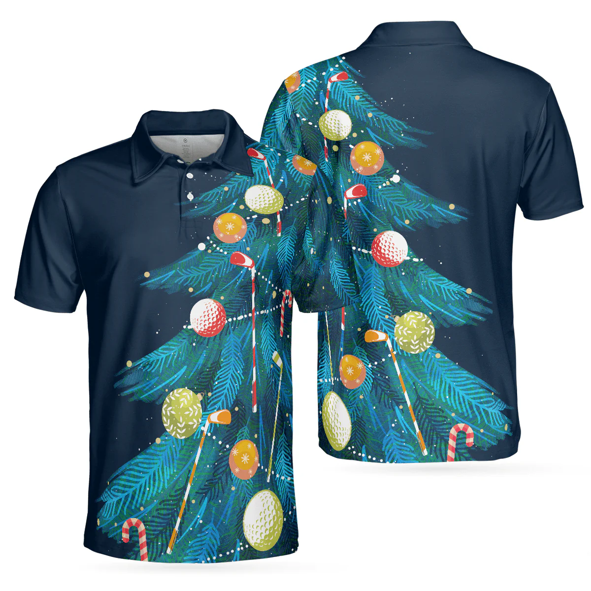 Christmas Golf Polo Shirts- Mens Golf Polo Shirts Short Sleeve- Christmas Tree Pattern Shirt Dry Fit- Christmas Shirt Idea - Gift For Men - Best Gift For Golf Lovers - Image 2