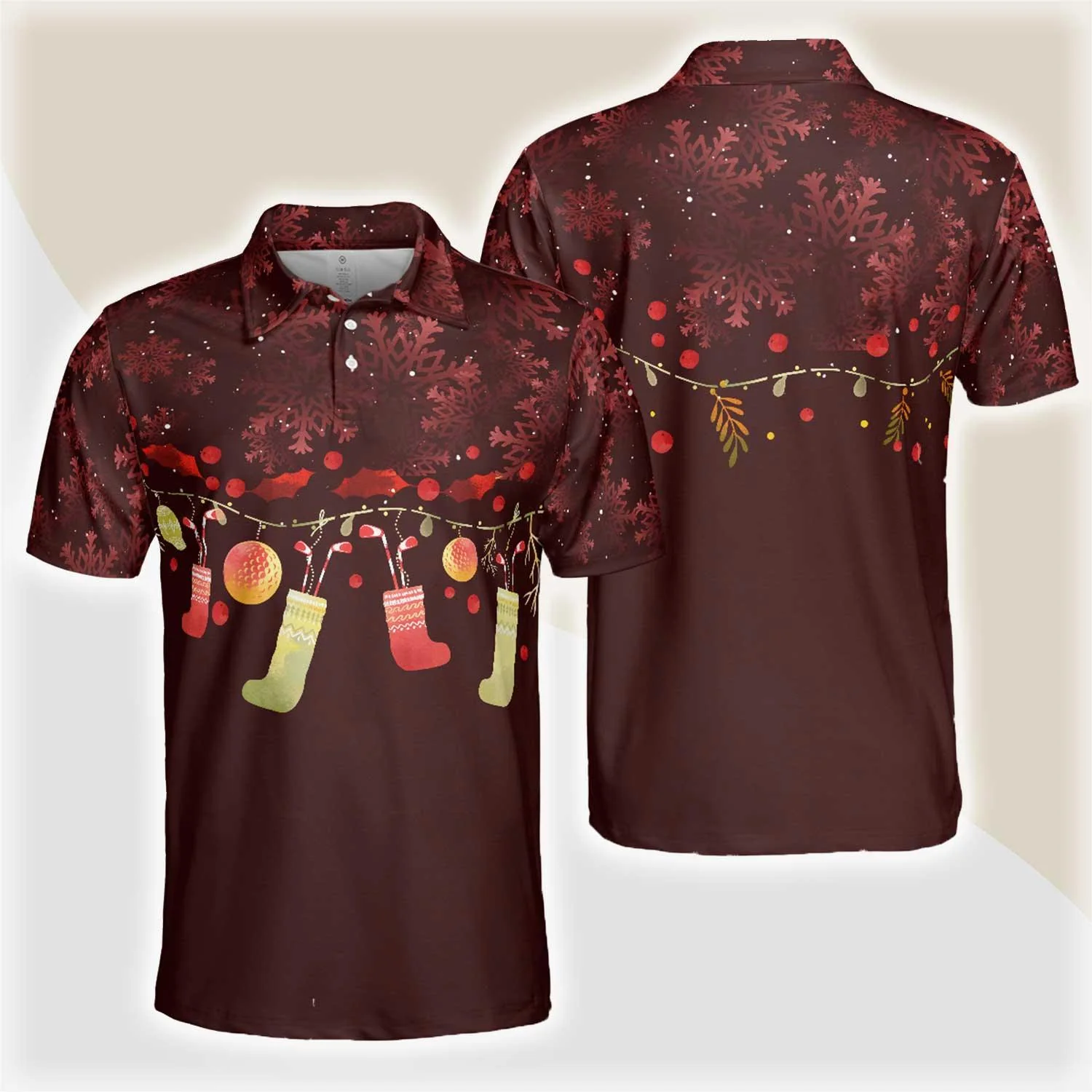 Christmas Golf Polo Shirts - Red Christmas Pattern Shirt Dry Fit Men Golf Polo Shirt - Perfect Christmas Polo Shirt For Men, Golfers