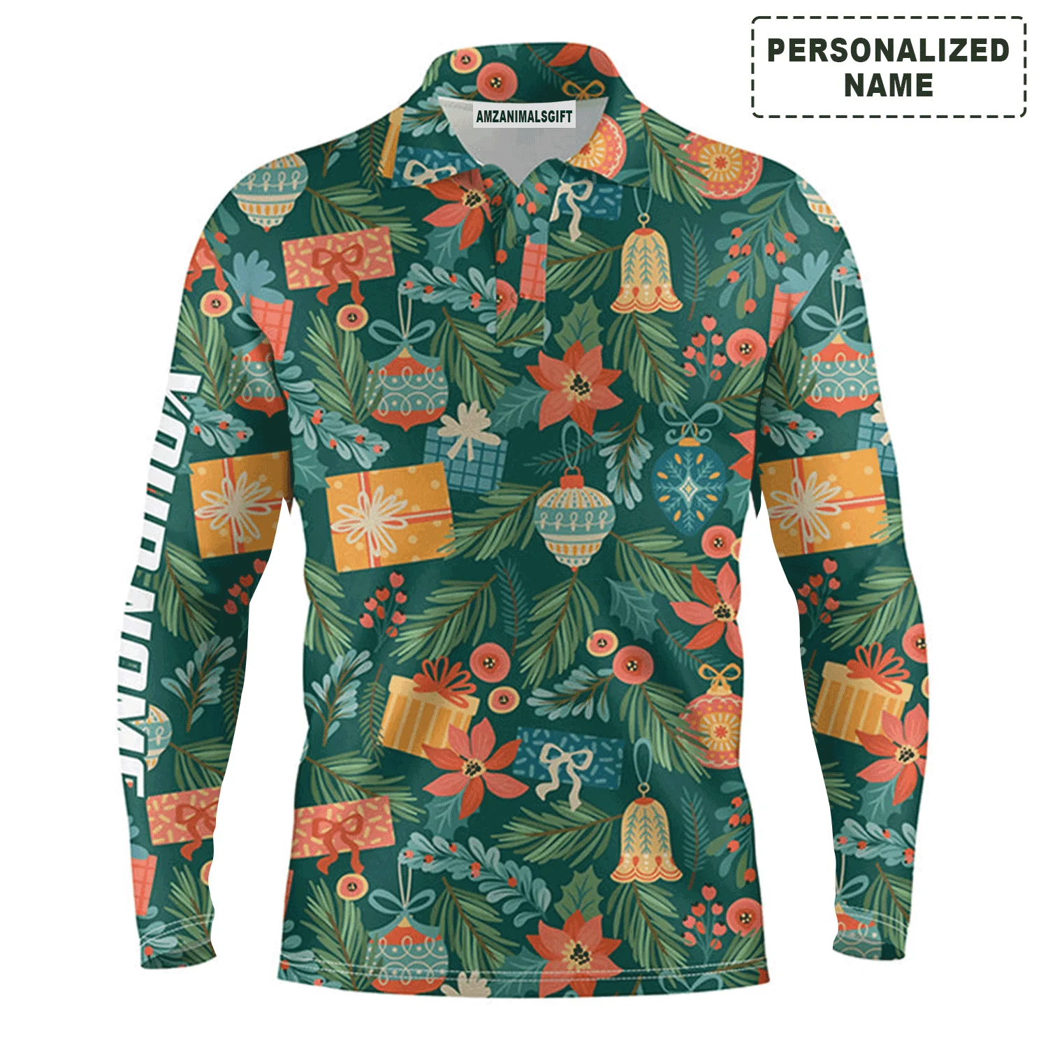 Christmas Men Polo Shirt - Christmas Toys And Gifts Pattern Custom Name Apparel - Personalized Gift Family, Friends - Image 3