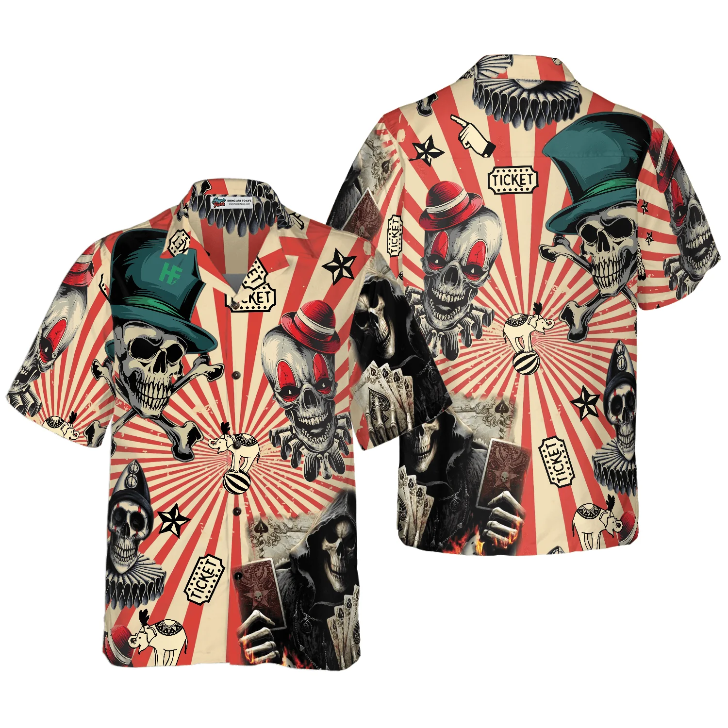 Circus Mysteries With Skull Magicians And Clowns Aloha Hawaiian Shirt For Summer, Colorful Shirt For Men Women, Perfect Gift For Friend, Team, Family