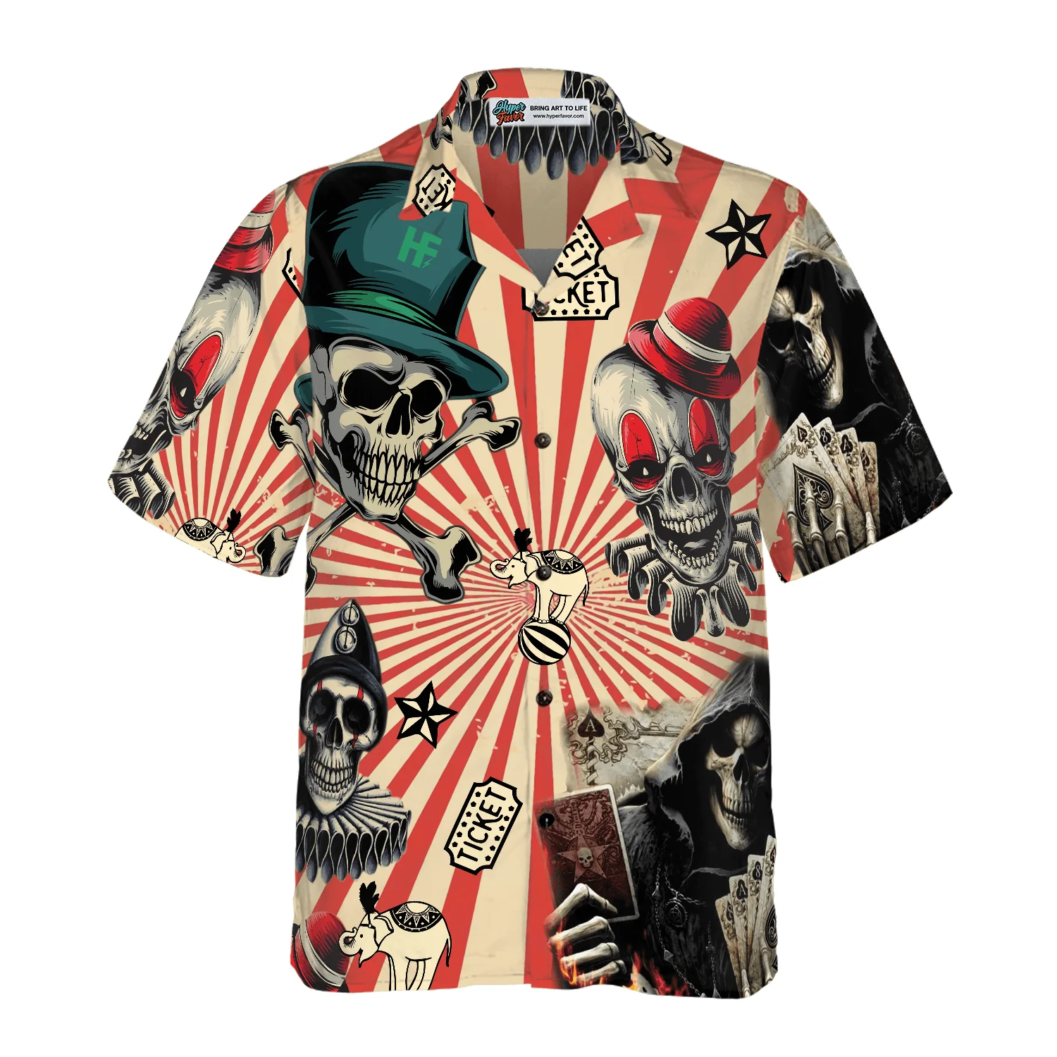 Circus Mysteries With Skull Magicians And Clowns Aloha Hawaiian Shirt For Summer, Colorful Shirt For Men Women, Perfect Gift For Friend, Team, Family - Image 3