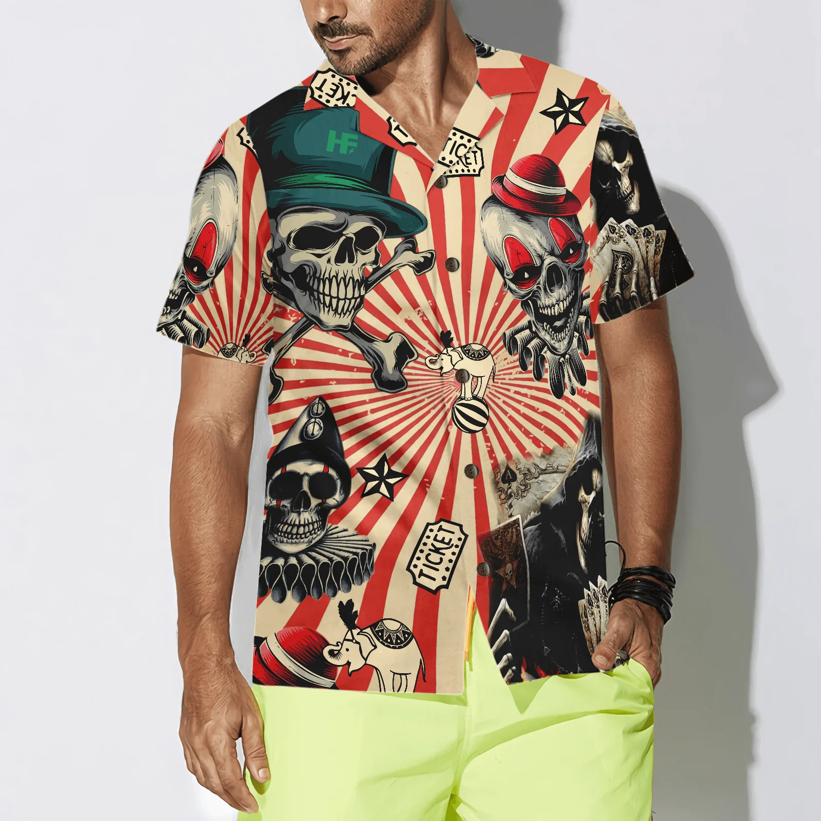 Circus Mysteries With Skull Magicians And Clowns Aloha Hawaiian Shirt For Summer, Colorful Shirt For Men Women, Perfect Gift For Friend, Team, Family - Image 4
