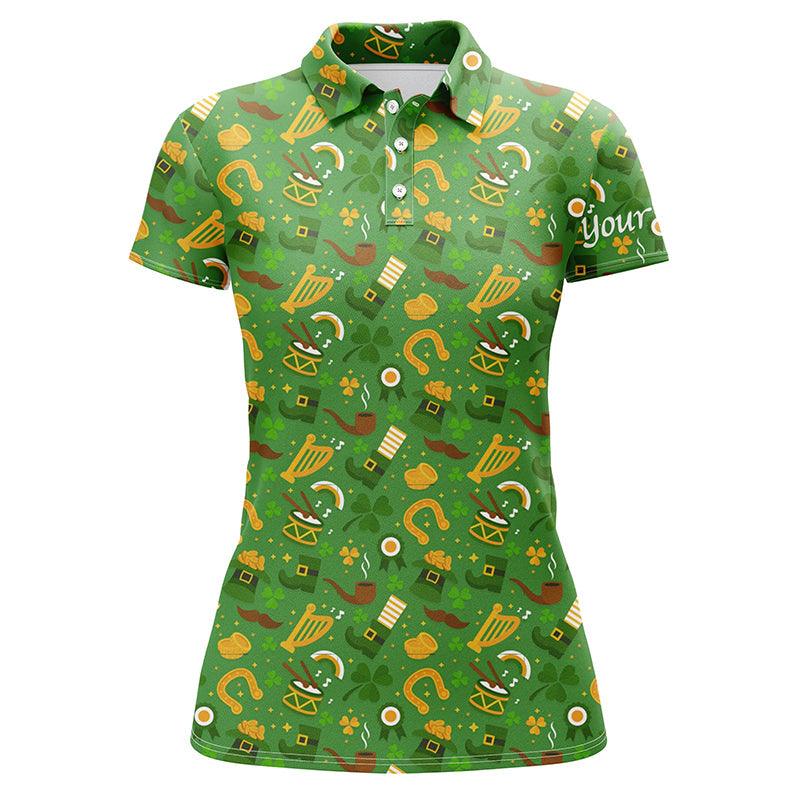 Clover Custom Name Women Polo Shirt, Saint Patrick's Day Green Pattern Personalized Golf Women Polo Shirts, Perfect Gift For Ladies, Women - Image 2