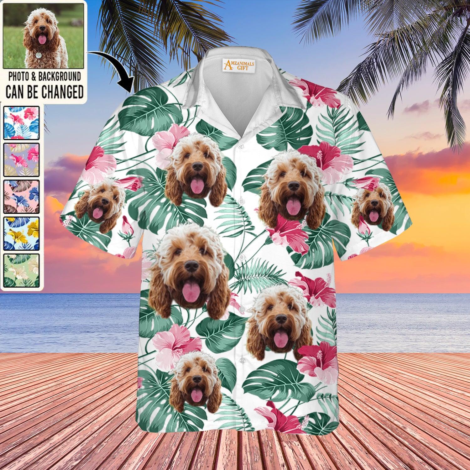 Cockapoo Face Custom Aloha Hawaii Shirt - Dog Custom Photo With Tropical Pattern Personalized Hawaiian Shirt - Perfect Gift For Dog Lovers, Friend, Family