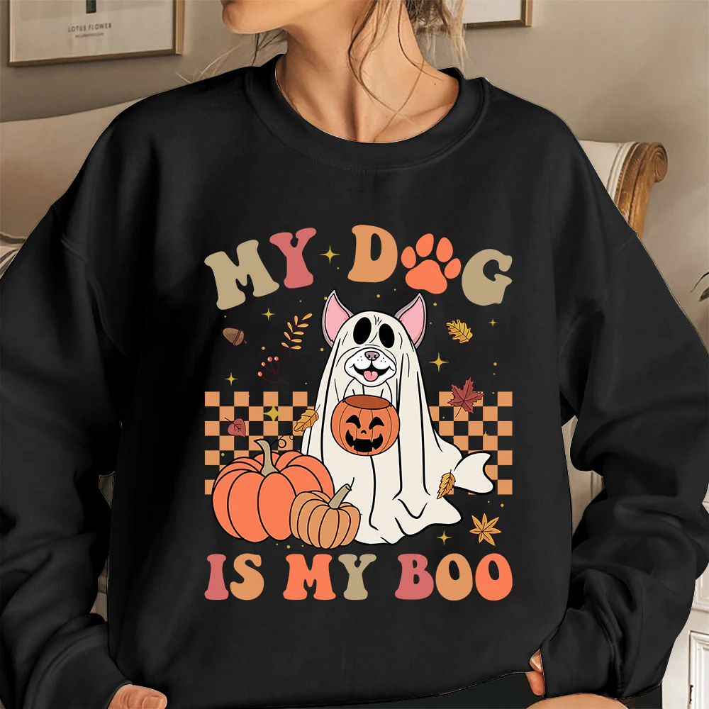 Boston Terrier Sweatshirt, My Dog Is My Boo Boston Terrier Shirt, Boston Terrier Halloween Sweatshirt - Image 4