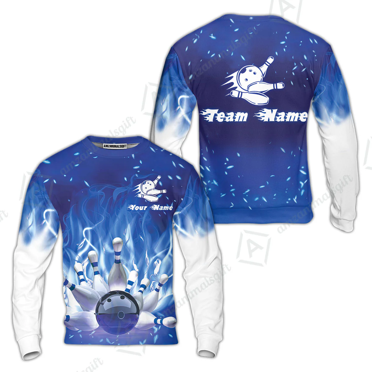 Bowling Men Polo Shirt Custom Name - Bowling On Blue Fire Personalized Bowling Polo Shirt - Image 13