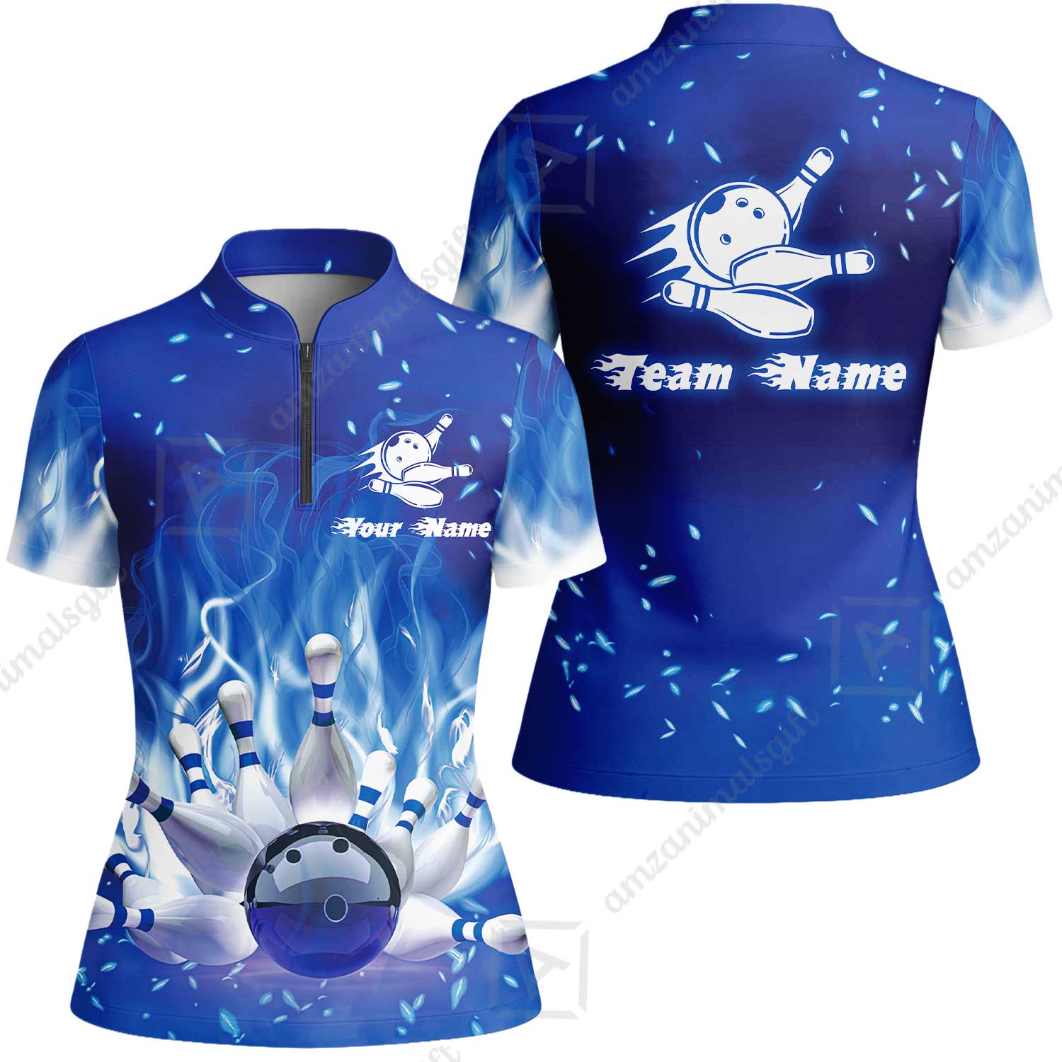 Bowling Men Polo Shirt Custom Name - Bowling On Blue Fire Personalized Bowling Polo Shirt - Image 6
