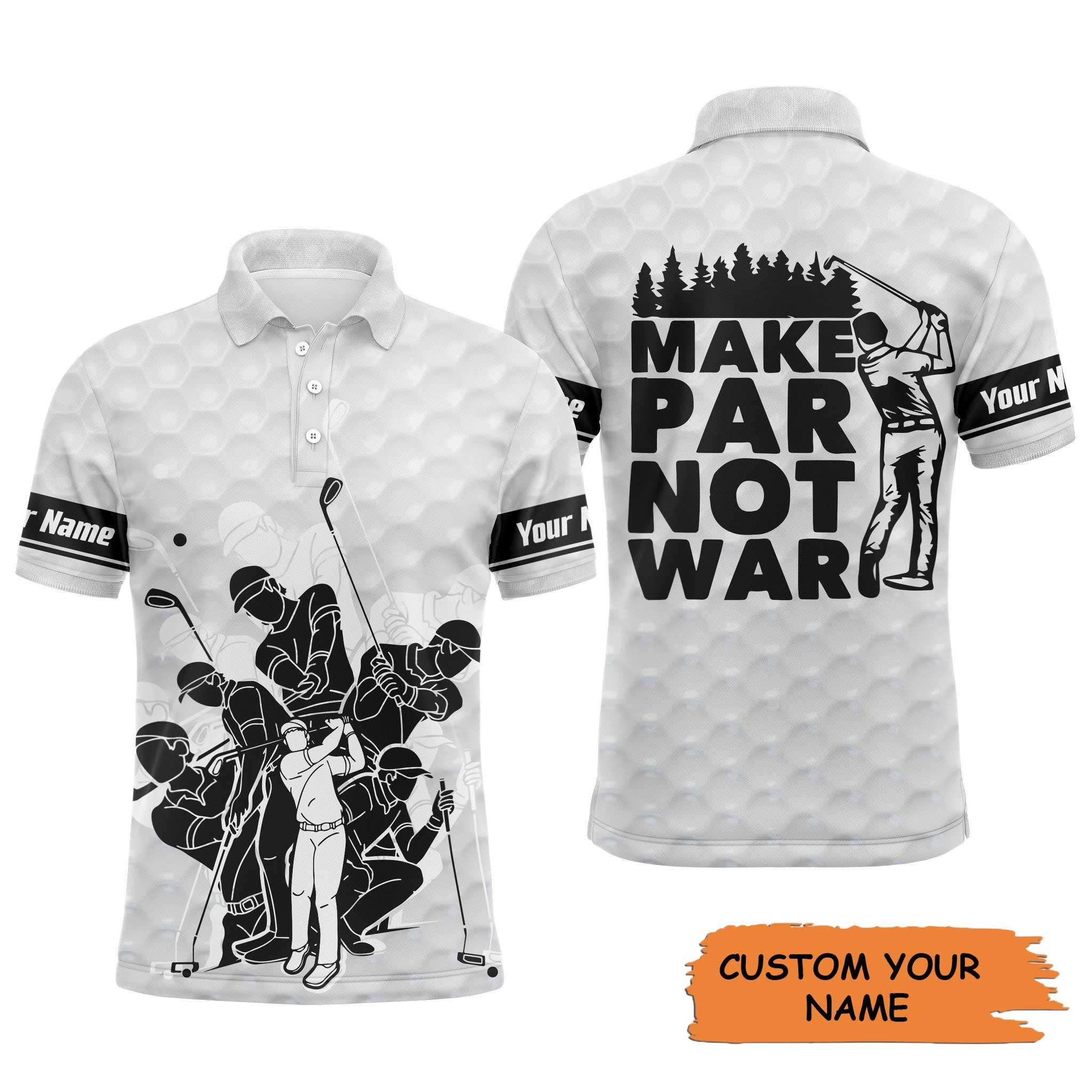 Custom Golf Long Sleeve Men Polo Shirt - Team Golfing White Apparel, Make Par Not War Golf Men Polo Shirt - Perfect Polo Shirt For Men, Golfers - Image 3