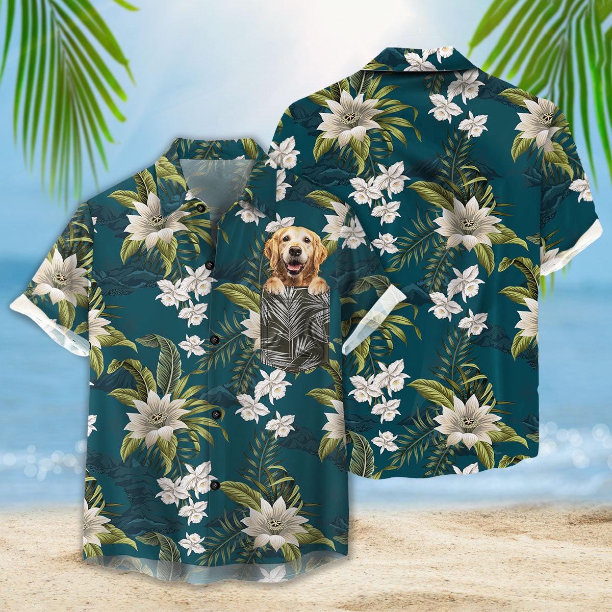 Customized Hawaiian Shirt With Pet Face - Tropical Vintage Flower Pattern Military Teal Color Aloha Shirt - Personalized Gift For Pet Lovers - Image 3