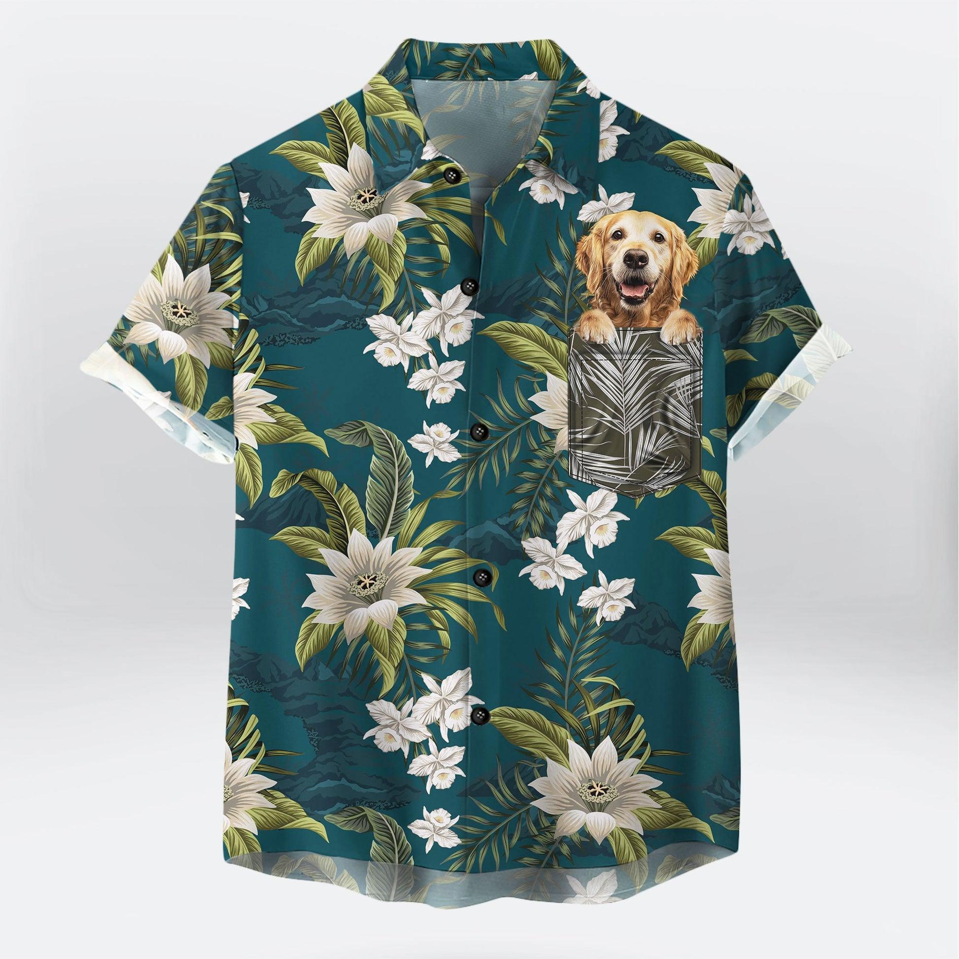 Customized Hawaiian Shirt With Pet Face - Tropical Vintage Flower Pattern Military Teal Color Aloha Shirt - Personalized Gift For Pet Lovers - Image 4