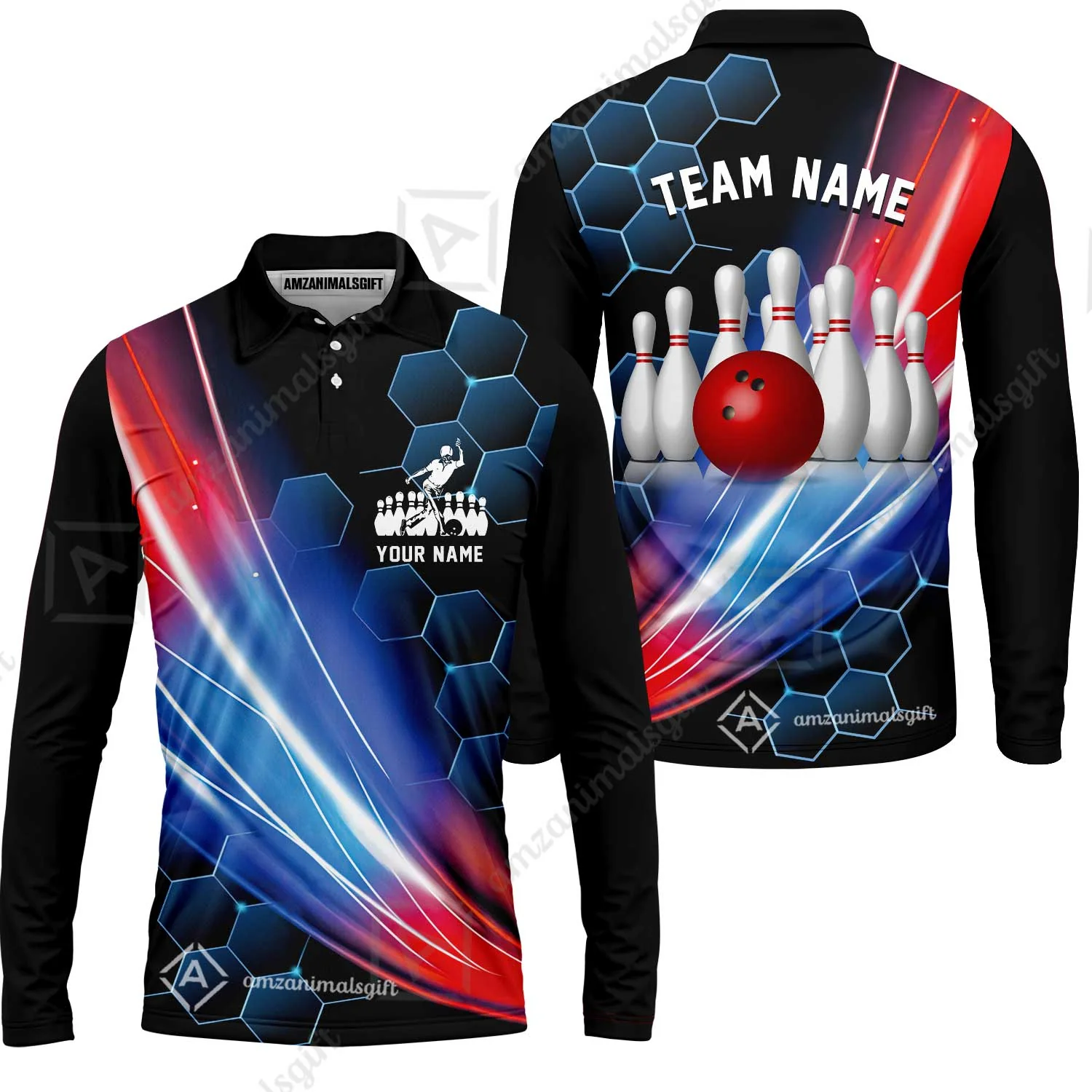 Custom Bowling Polo Shirt - Honeycomb Pattern Bowling Jerseys Team, Bowling uniforms, Custom Bowling Shirts For Men & Women Bowling Lover - Image 11