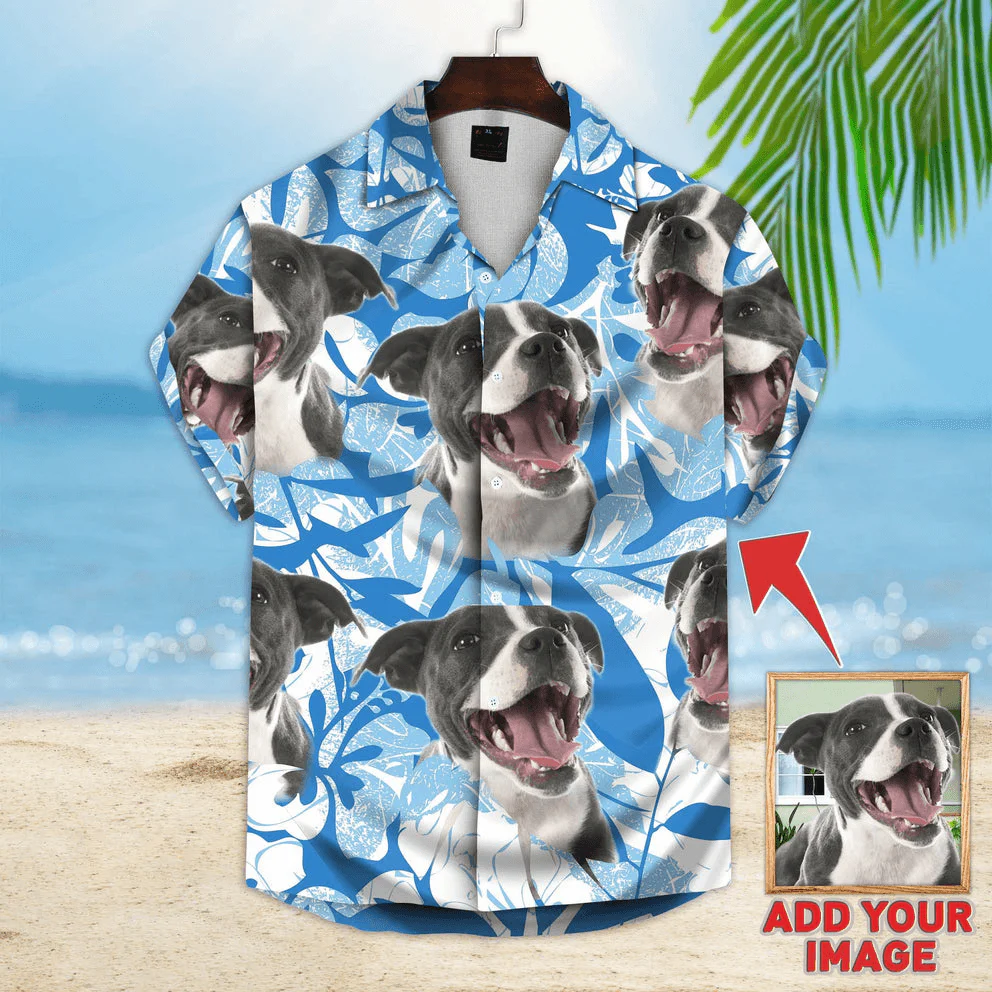 Hawaiian Shirt With My Dogs Face - Leaves & Flowers Pattern Blue Color Aloha Shirt - Personalized Hawaiian Shirt For Men & Women, Pet Lovers - Image 6