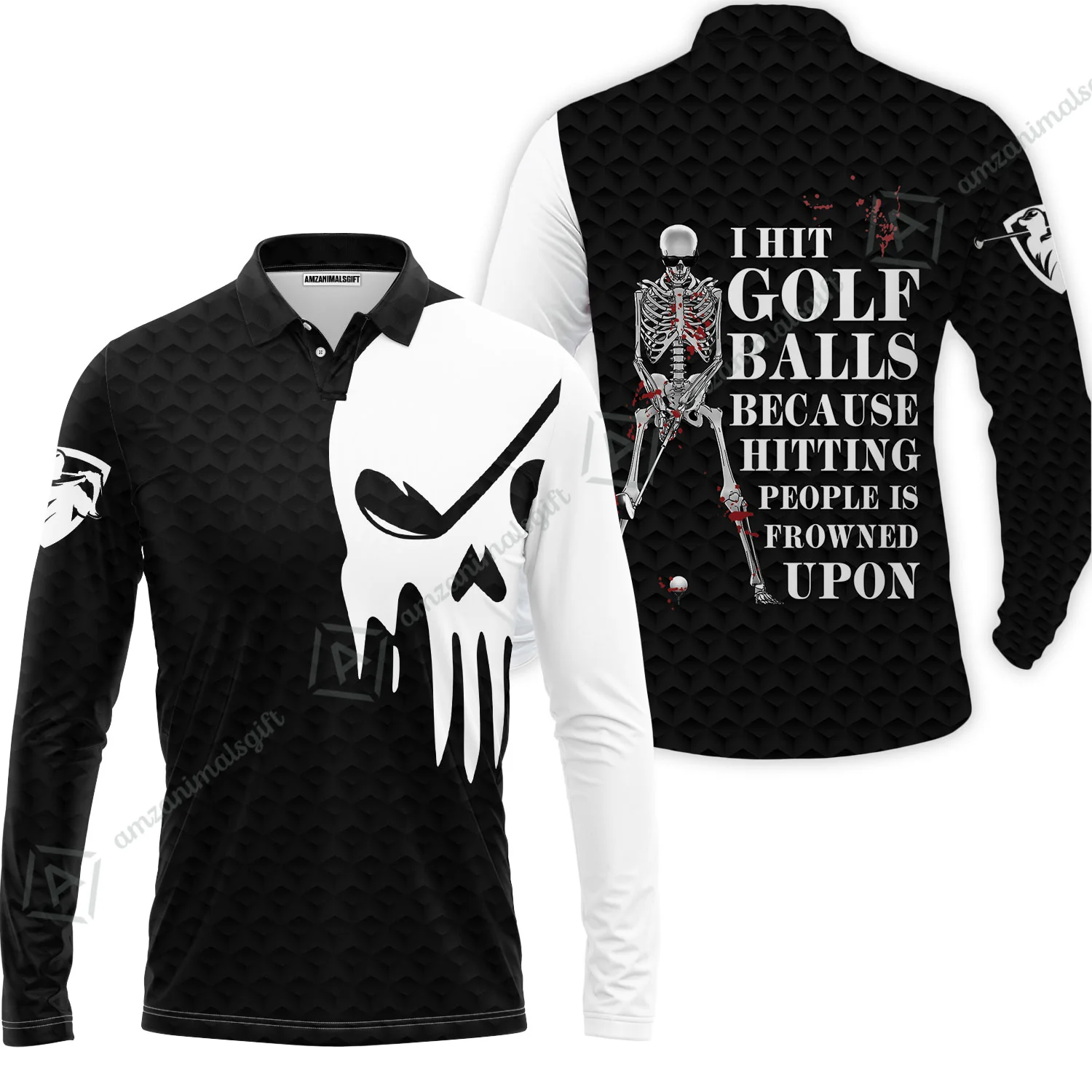 Golf Men Polo Shirt - I Hit Golf Ball Polo Shirt, Black And White Golf Shirt Design With Sayings, Scary Skeleton Golf Shirt, Best Gift For Men - Image 3