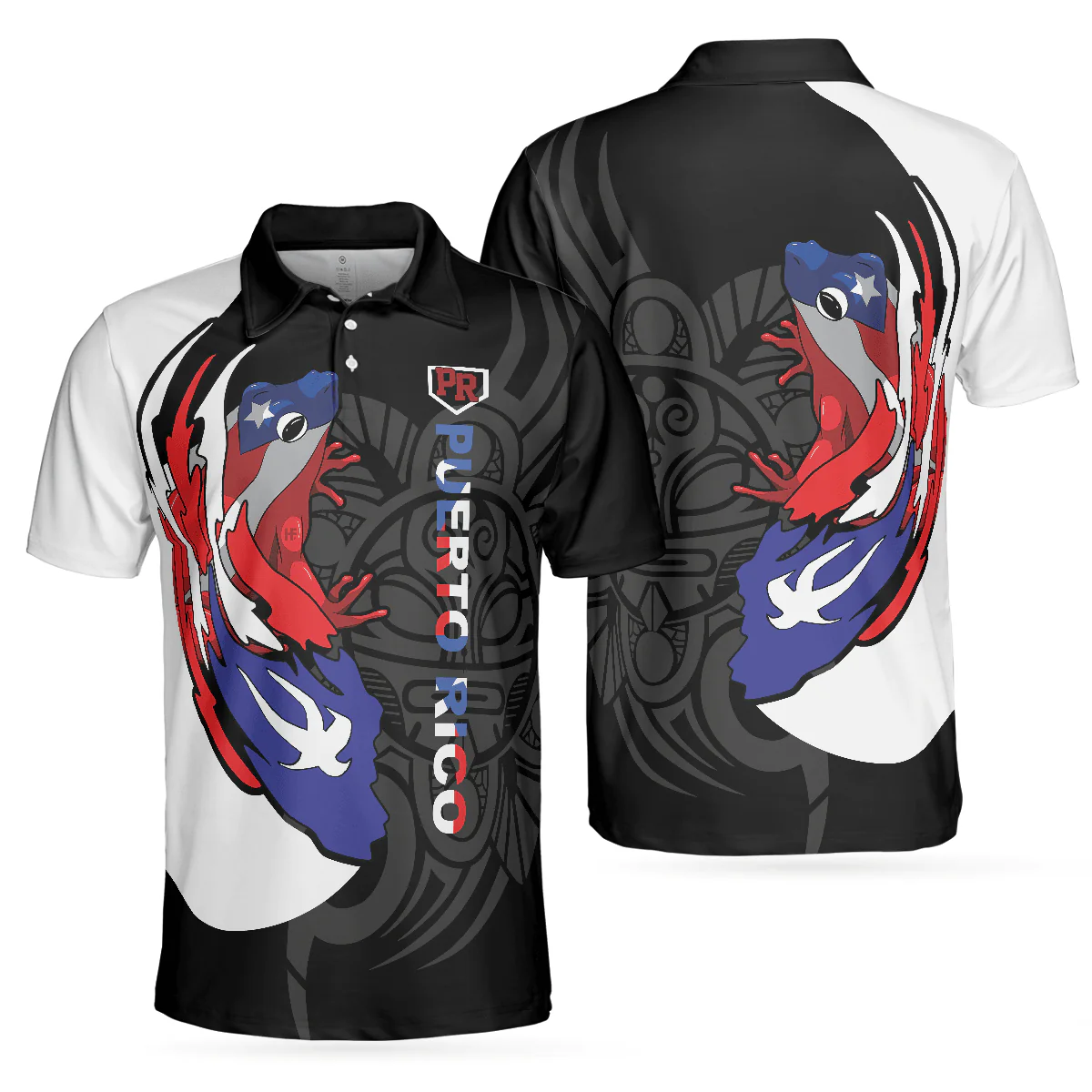 Coqui Puerto Rico Flag Polo Shirt, USA Shirt With Puerto Rico Flag, Puerto Rico State USA Shirt For Men And Women - Image 2