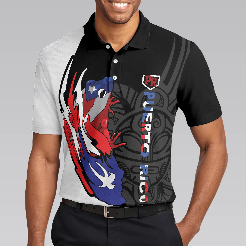 Coqui Puerto Rico Flag Polo Shirt, USA Shirt With Puerto Rico Flag, Puerto Rico State USA Shirt For Men And Women - Image 4