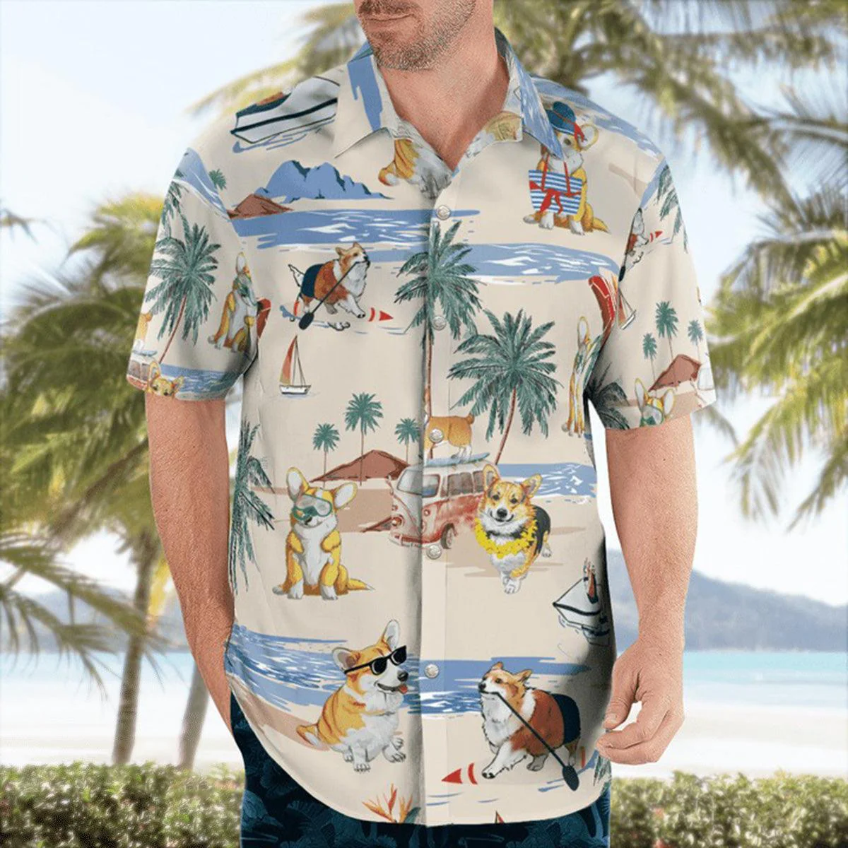 Corgi Aloha Hawaiian Shirt, Corgi Beach Hawaiian Shirt, Corgi Aloha Hawaiian Shirt For Summer - Perfect Gift For Men, Women, Dog Lover, Friend, Family - Image 3