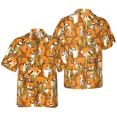 Corgi Hawaiian Shirt, Corgi Friends Aloha Shirt For Men - Perfect Gift For Corgi Lovers, Husband, Boyfriend, Friend, Family