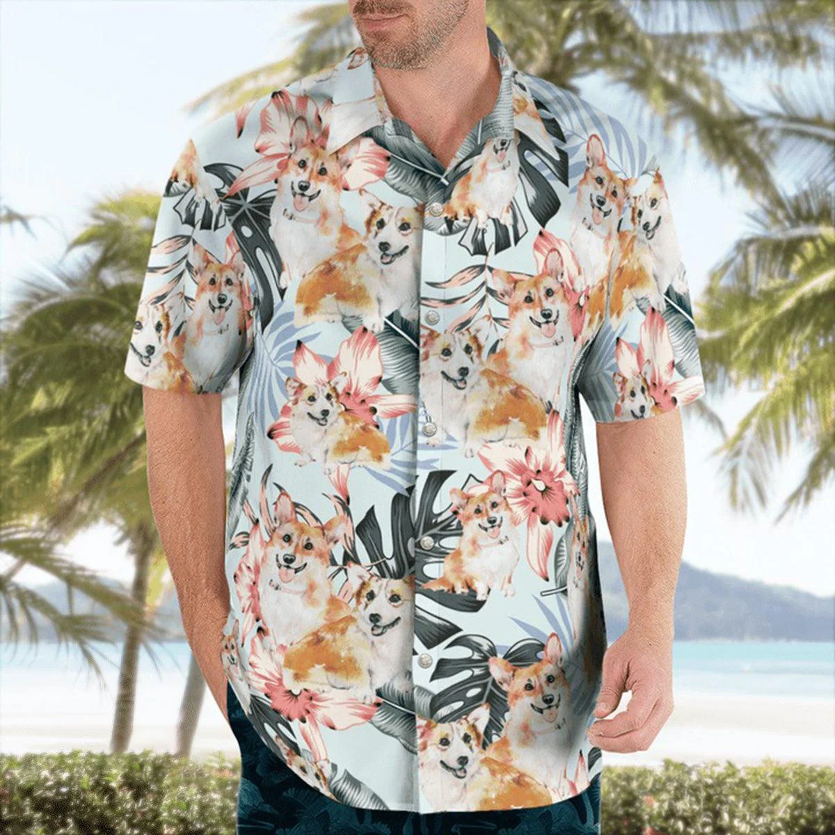 Corgi Hawaiian Shirt, Corgi Tropical Pattern Hawaiian Shirt,  Funny Corgi Dog Aloha Shirt - Perfect Gift For Men, Women, Dog Lover, Friend, Family - Image 4