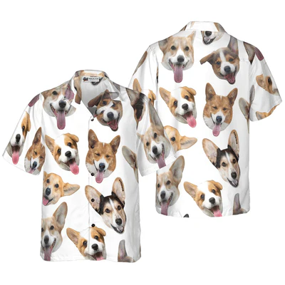 Corgi Hawaiian Shirt, Cute Corgis' Smiling Faces Corgi Aloha Shirt For Men - Perfect Gift For Corgi Lovers, Husband, Boyfriend, Friend, Family