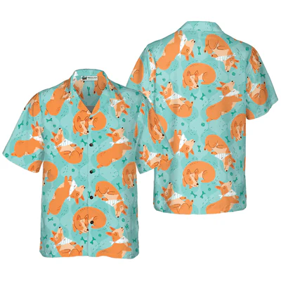 Corgi Hawaiian Shirt, Sleeping Corgi, Dream Bones Aloha Shirt For Men - Perfect Gift For Corgi Lovers, Husband, Boyfriend, Friend, Family