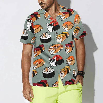 Corgi Hawaiian Shirt, Sushi Corgi Aloha Shirt For Men - Perfect Gift For Corgi Lovers, Husband, Boyfriend, Friend, Family - Image 5
