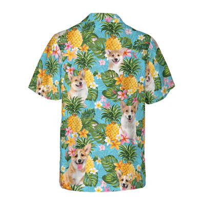 Corgi Hawaiian Shirt, Tropical Summer Pineapple Corgi Aloha Shirt For Men - Perfect Gift For Corgi Lovers, Husband, Boyfriend, Friend, Family - Image 3