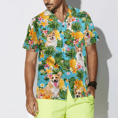 Corgi Hawaiian Shirt, Tropical Summer Pineapple Corgi Aloha Shirt For Men - Perfect Gift For Corgi Lovers, Husband, Boyfriend, Friend, Family - Image 5