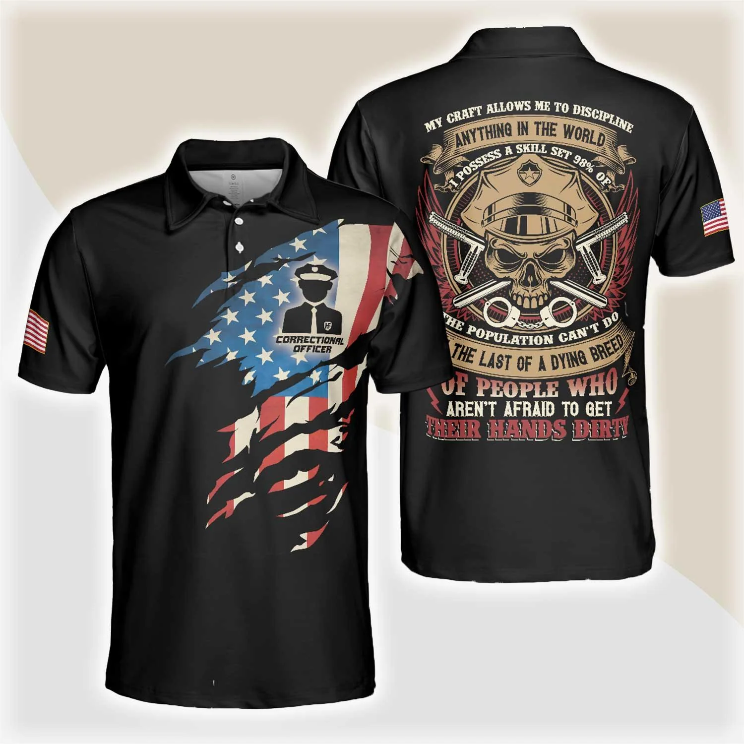 Correctional Officer Polo Shirt, My Craft Allows Me To Discipline Anything Skull Polo Shirt, Ripped American Flag Polo Shirt, Officer Shirt For Men