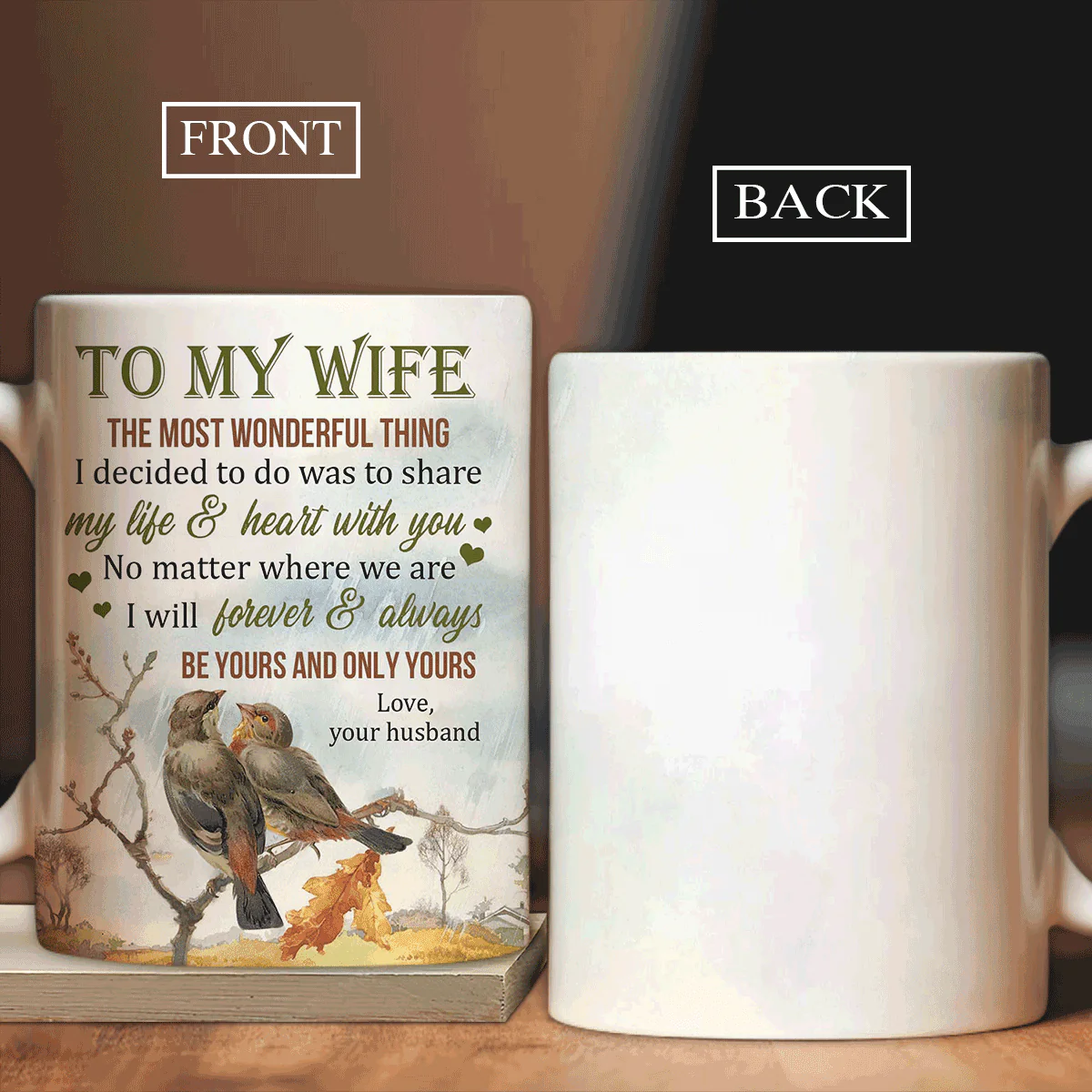 Couple AOP Mug- To my wife, Brown sparrow, Autumn forest Mug - Gift for couple, lover - I will forever and always be yours and only yours - Family Mug