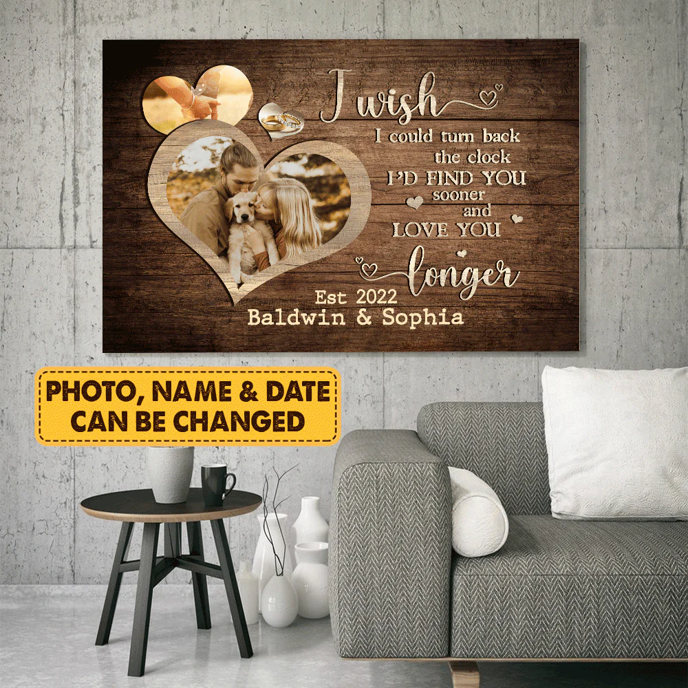 Couple Landscape Canvas - Personalized Couple Canvas - Custom Gift For Couple - Heart shape wooden background, I'd find you sooner and love you longer - Image 2