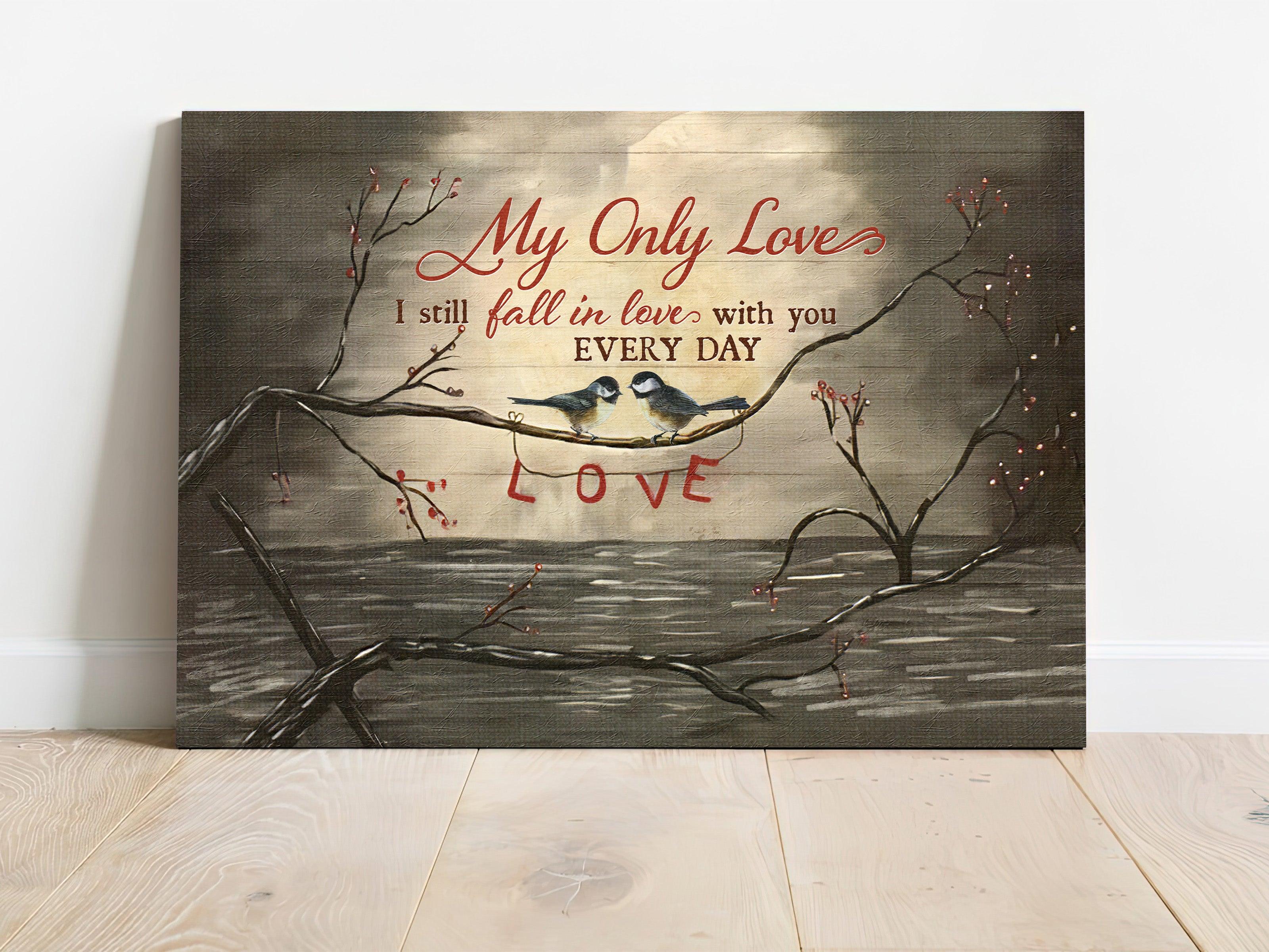 Couple Premium Wrapped Landscape Canvas - Bird Drawing, Cranberry Tree, I Still Falling In Love With You Every Day - Perfect Gift For Couple, Lovers - Image 2