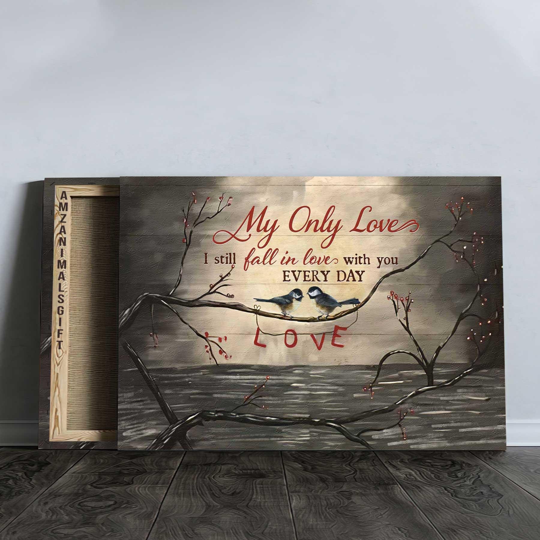 Couple Premium Wrapped Landscape Canvas - Bird Drawing, Cranberry Tree, I Still Falling In Love With You Every Day - Perfect Gift For Couple, Lovers - Image 3