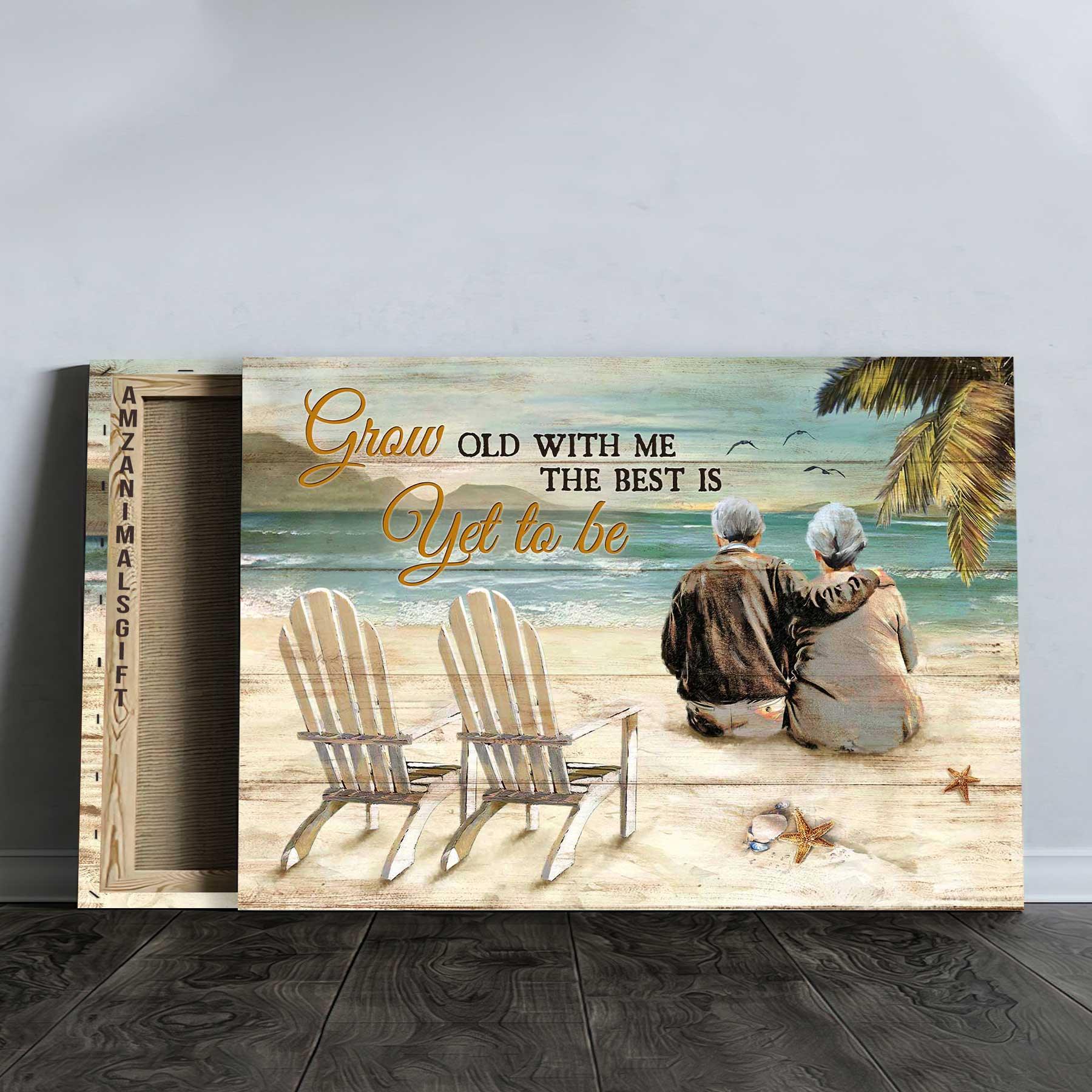 Couple Premium Wrapped Landscape Canvas - Old Couple, Sitting On The Beach, Beach Chairs, Grow Old With Me - Perfect Gift For Couple, Lovers - Image 3