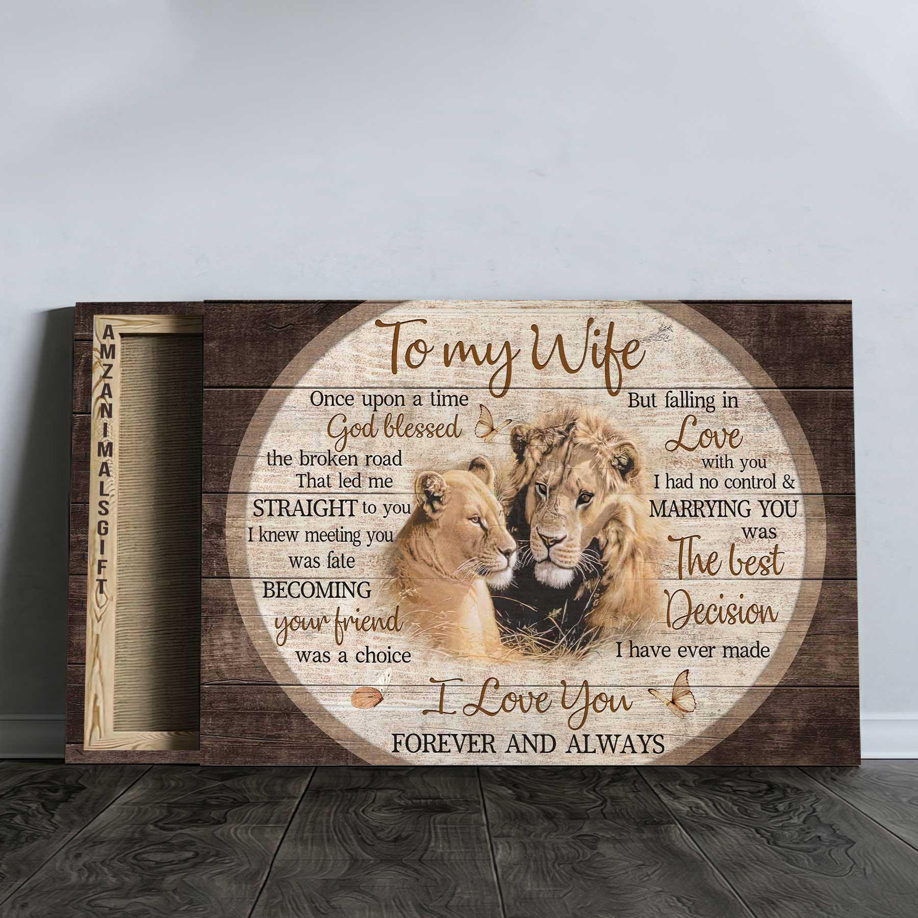 Couple Premium Wrapped Landscape Canvas - To My Wife, Lion Couple, Vintage Painting, I Love You Forever And Always - Perfect Gift For Couple, Spouse - Image 2