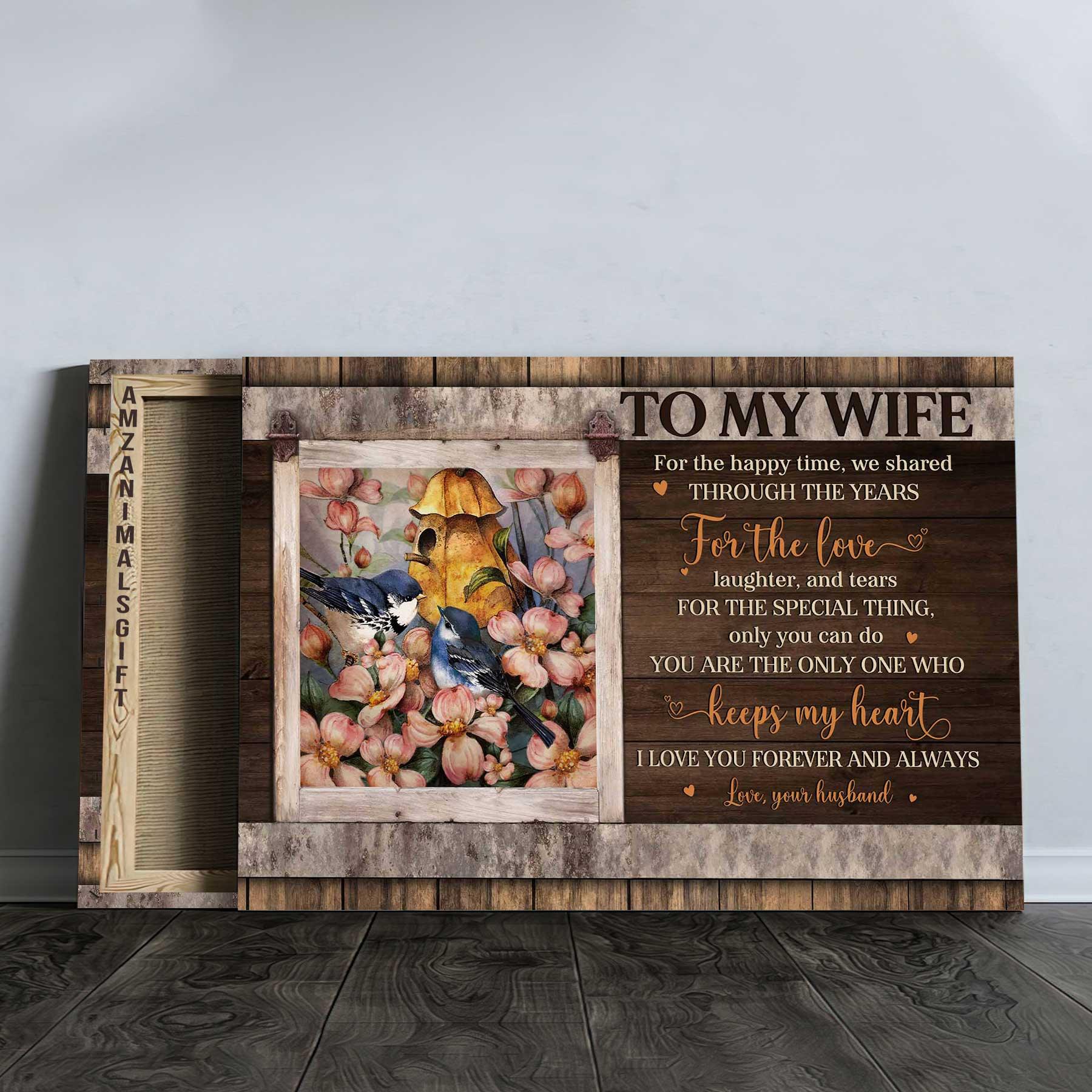 Couple Premium Wrapped Landscape Canvas - To My Wife, Vintage Flower, Couple Bird, I Love You Forever And Always - Perfect Gift For Wife, Couple, Spouse - Image 2