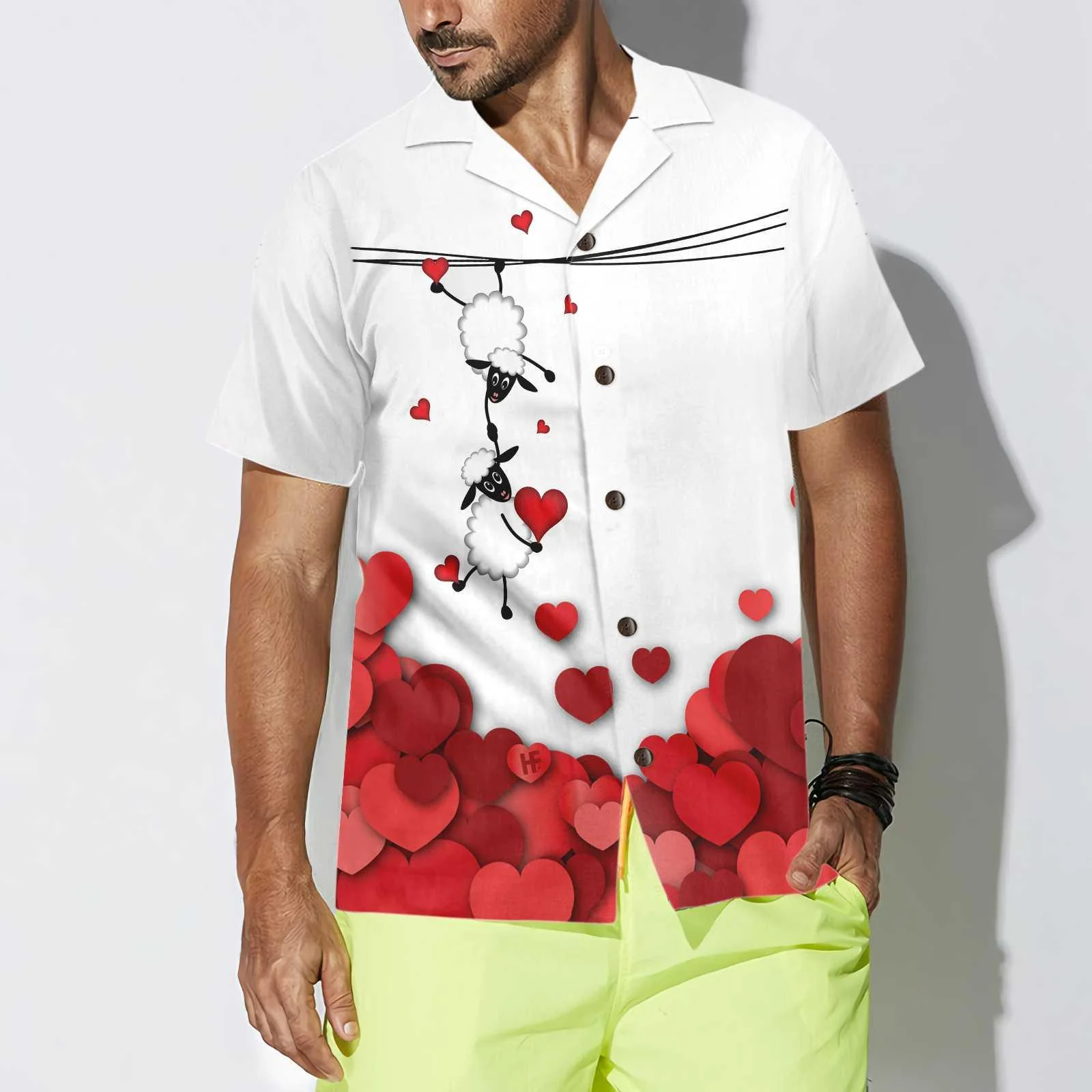 Couple Sheep Aloha Hawaiian Shirt For Summer, Valentine Sheep With Red Hearts Hawaiian Shirt For Men Women Adults, Valentine Day Gift For Couples - Image 4