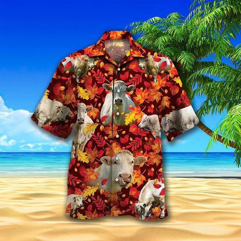 Cow Cattle Aloha Hawaiian Shirt - Cow Farm Pattern Hawaiian Shirt, Autumn Leaf Pattern Hawaiian Shirt For Men & Women, Cow Lover - Image 2