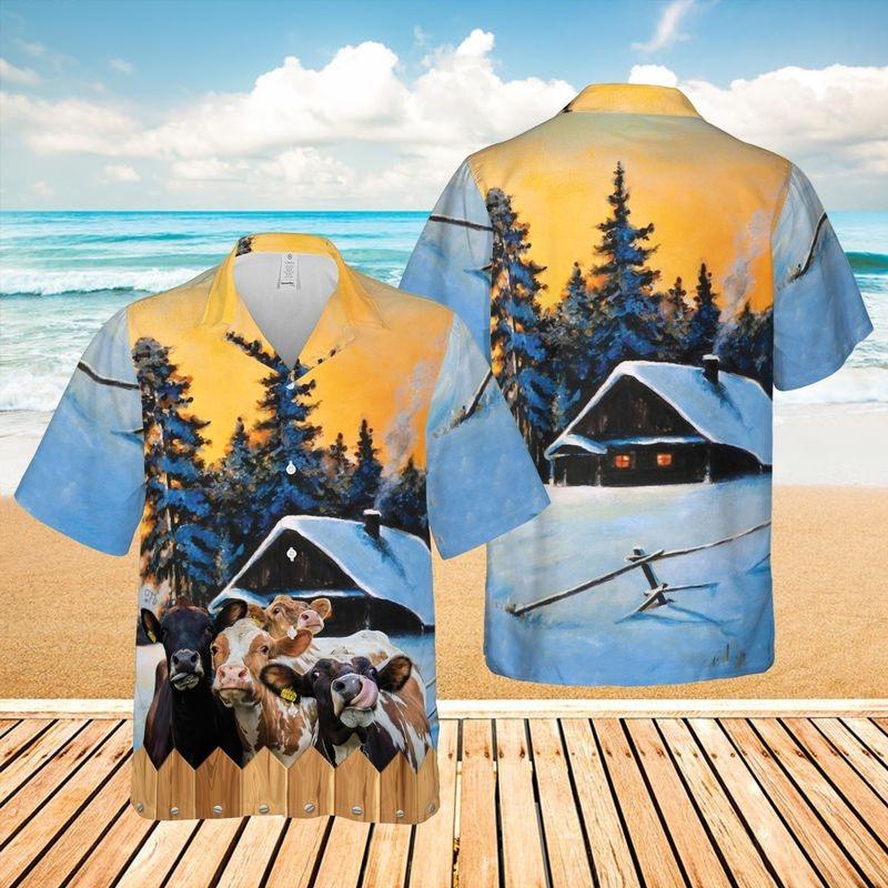 Cow Cattle Aloha Hawaiian Shirt - Funny Cow Winter Farmhouse Hawaiian Shirt, Christmas Is Coming To Farm Hawaiian Shirt For Men & Women, Cow Lover - Image 3