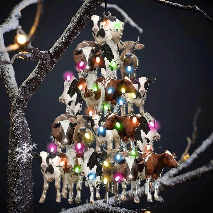 Cow Christmas Tree Acrylic Ornament, Cow Gifts For Decor Home, Christmas Gift For Cow Lovers, Farm Lovers