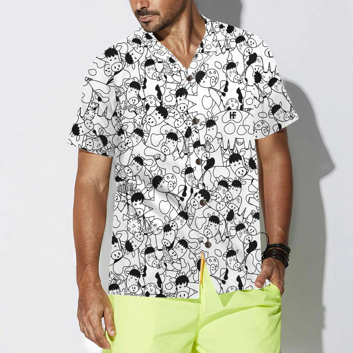 Cow Hawaiian Shirt, Funny Cow Doodle Pattern Aloha Shirt For Men Women - Perfect Gift For Cow Lovers, Husband, Boyfriend, Friend, Family, Wife - Image 4
