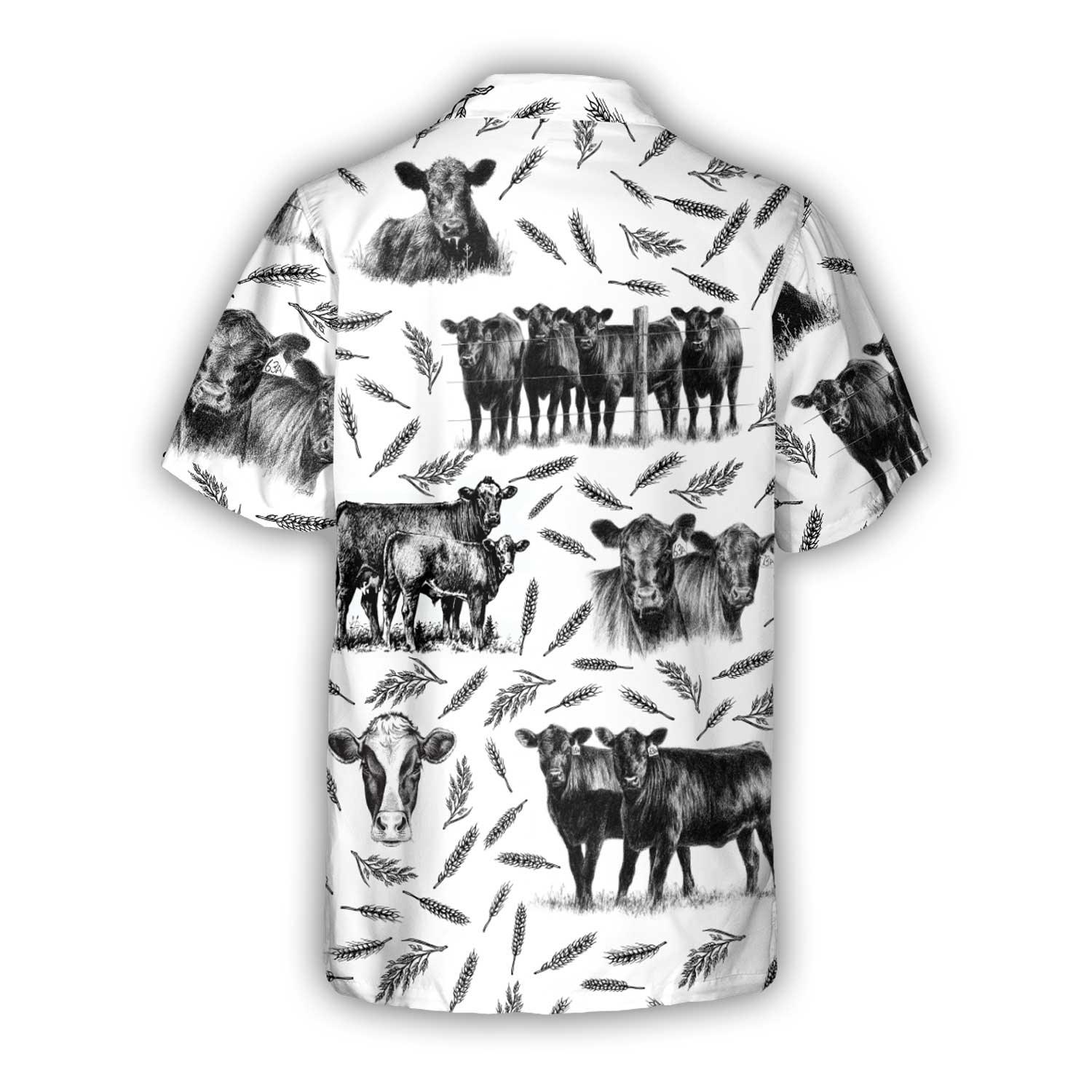 Cow Hawaiian Shirt, Monochrome Black Angus And Wheat Pattern Aloha Shirt For Men Women - Perfect Gift For Cow Lovers, Husband, Friend, Family - Image 3