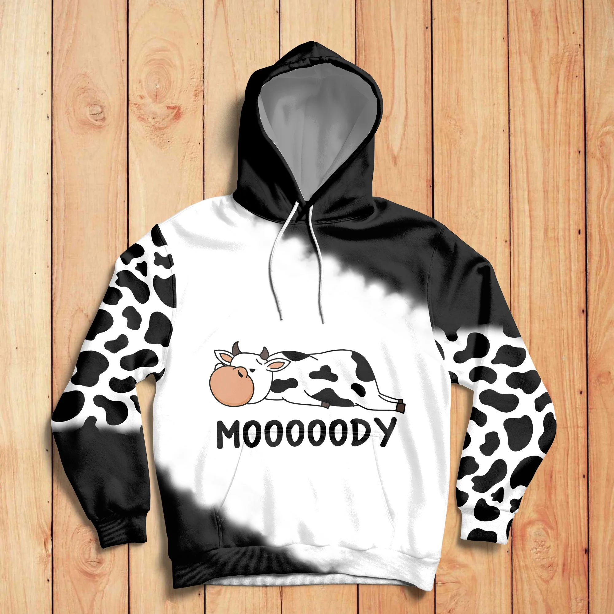 Cow Mooody Pullover Premium Hoodie Black & White, Perfect Outfit For Men And Women On Christmas New Year Autumn Winter - Image 2