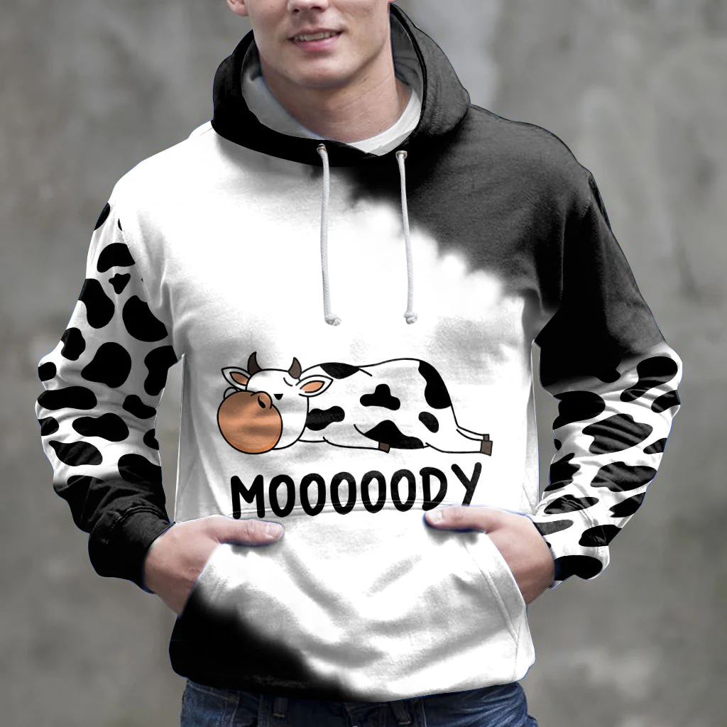 Cow Mooody Pullover Premium Hoodie Black & White, Perfect Outfit For Men And Women On Christmas New Year Autumn Winter - Image 3