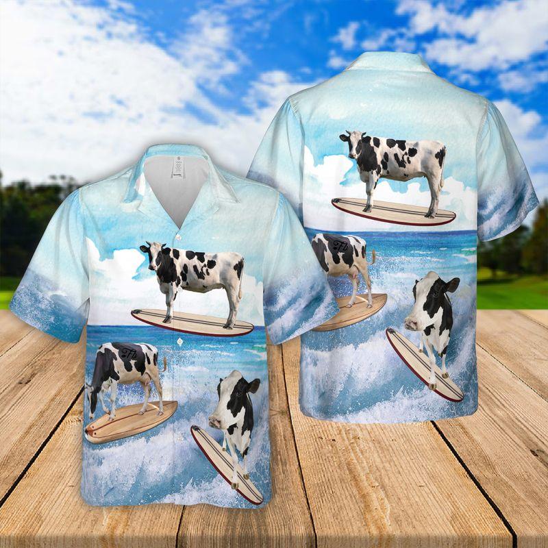 Cow Surfing Aloha Hawaiian Shirts For Summer - Dairy Cow Beach Art Hawaiian Set Vacation Outfits For Men Women - Gift For Cow Surfing Lovers, Farmer - Image 2