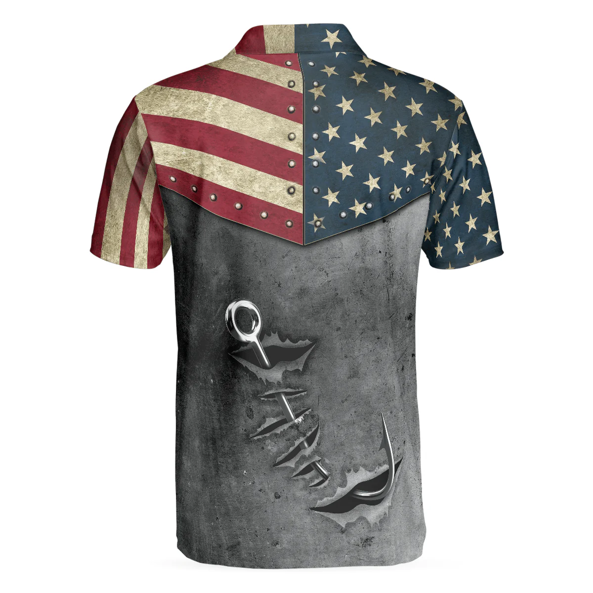 Crack Fishing American Flag Short Sleeve Polo Shirt, Patriotic Polo Shirt, Best Fishing Shirt For Men - Image 3