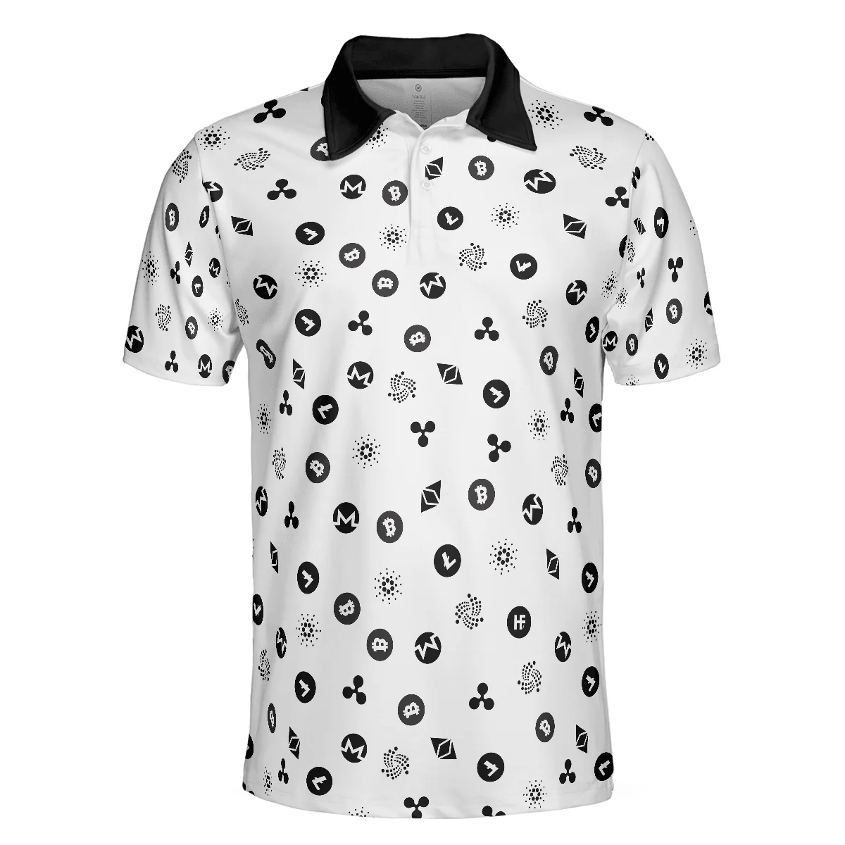Cryptocurrency Pattern Polo Shirt, Black And White Bitcoin Polo Shirt, Best Cryptocurrency Shirt For Men, Best Gift for Men Golfers, Polo Gift For Men - Image 4