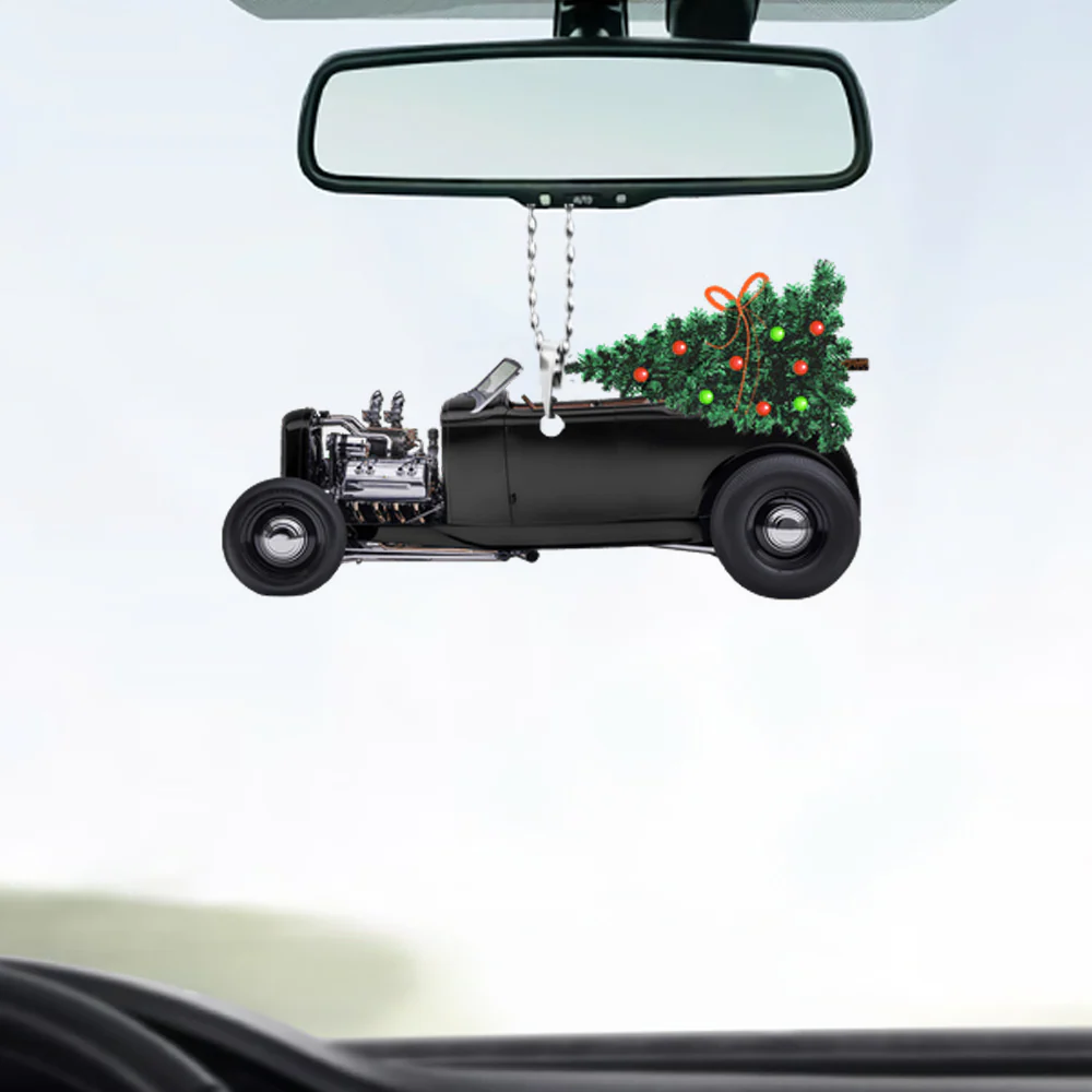 Custom Acrylic Car Hanging Ornament, Personalized Hot Rod and Christmas Tree Acrylic Car Hanging Ornament For Christmas - Image 2